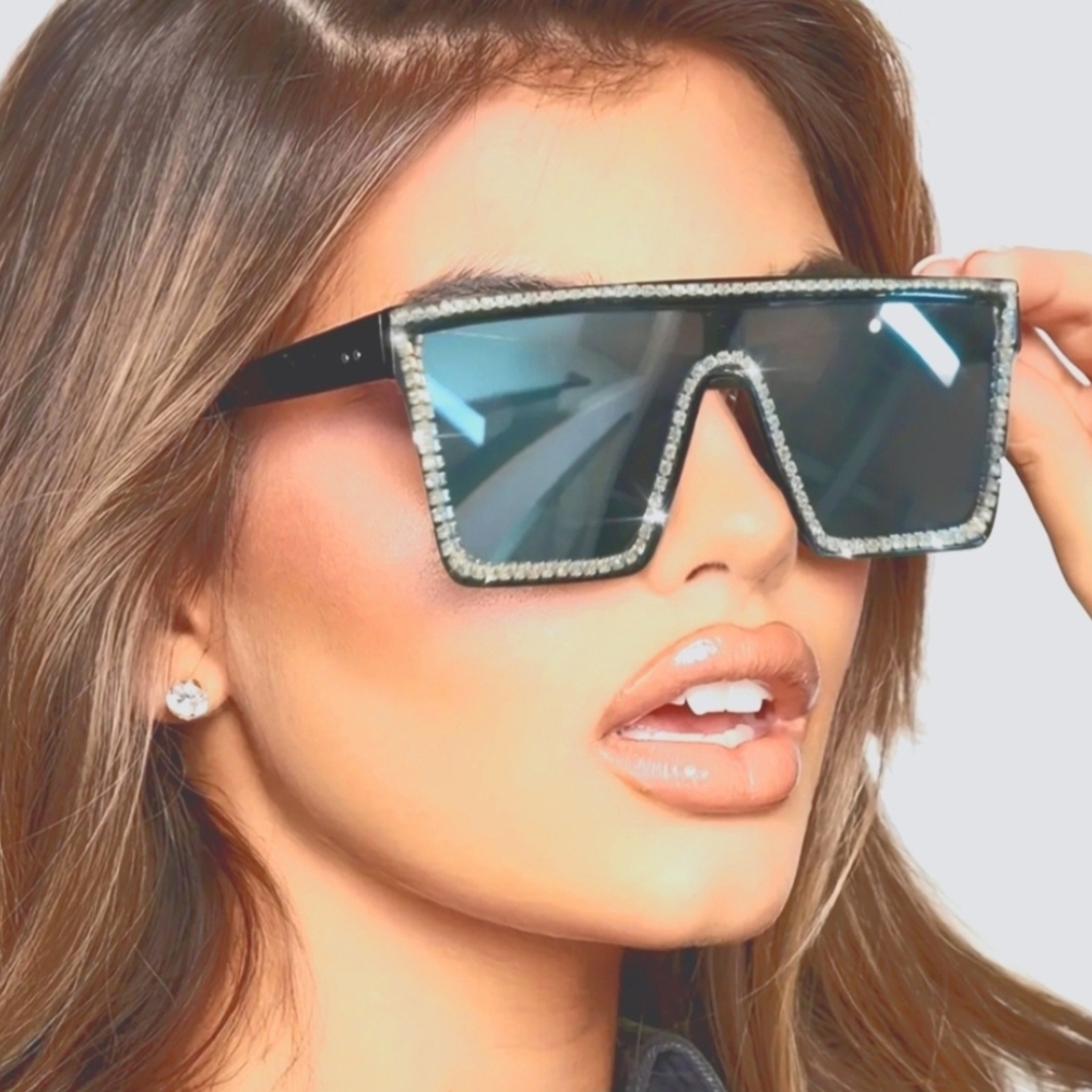 Black & Silver Rhinestone Unisex Sunglasses - Picture 4 of 4